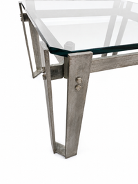 Brutalist coffee table / metal glass / 1980s / weighty