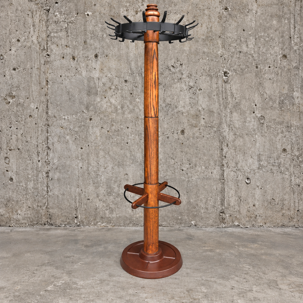 Weighty freestanding oak wood coat rack from a Viennese coffee house / 1950s