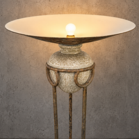 Neo classic forged floorlamp / metal shade/ stone base / 1970s