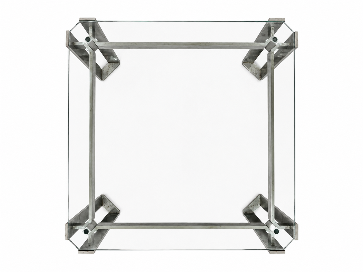 Brutalist coffee table / metal glass / 1980s / weighty