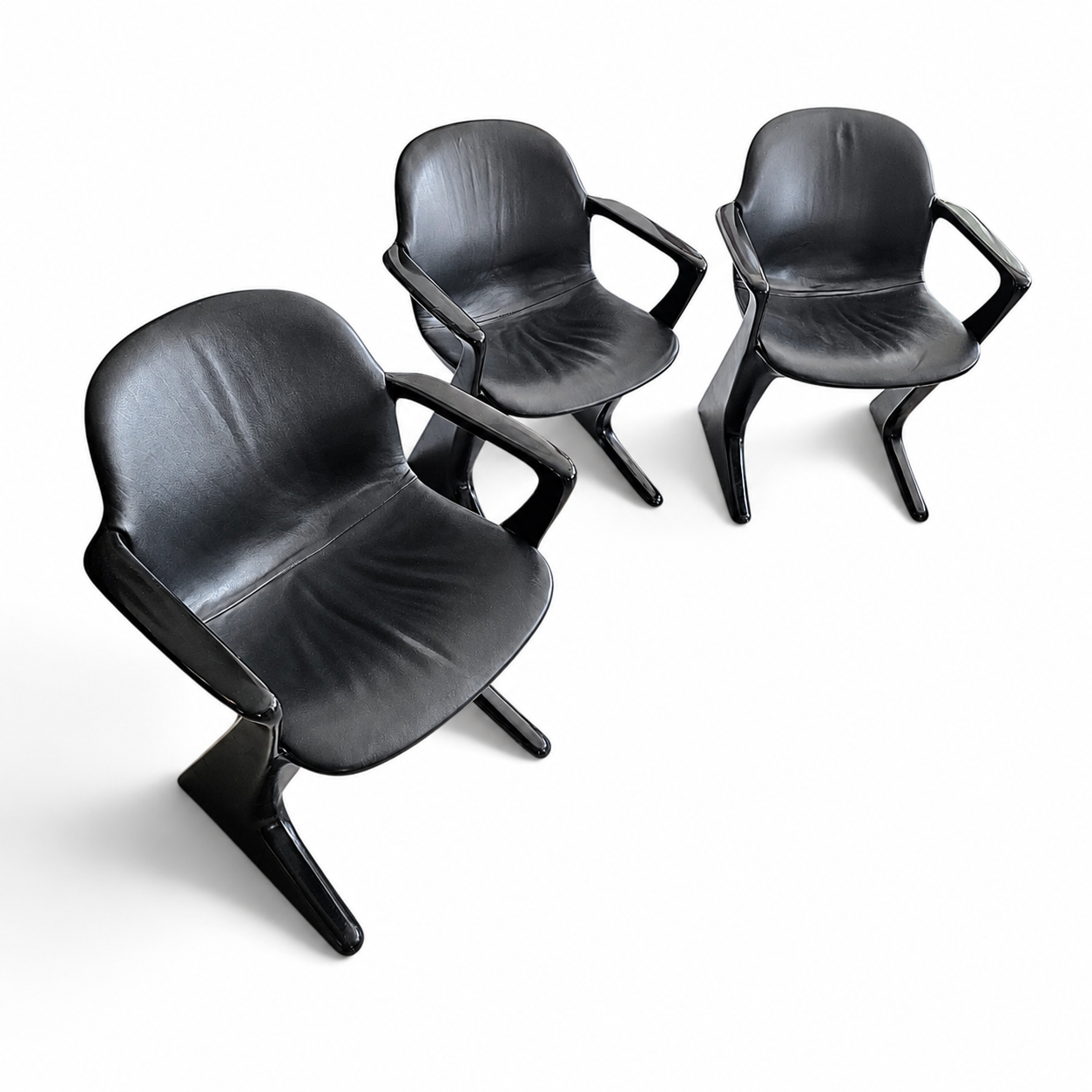 4 x Kangaroo Z-chair / Ernst Moeckl for Horn Collection 1960s / Black leather upholstery / Ernst Moeckl / Horn Collection