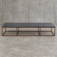 Weighty coffee table / solid iron frame / stone slate table tops / made on commission by architect Alex Vervoordt / Belgium 1990s /