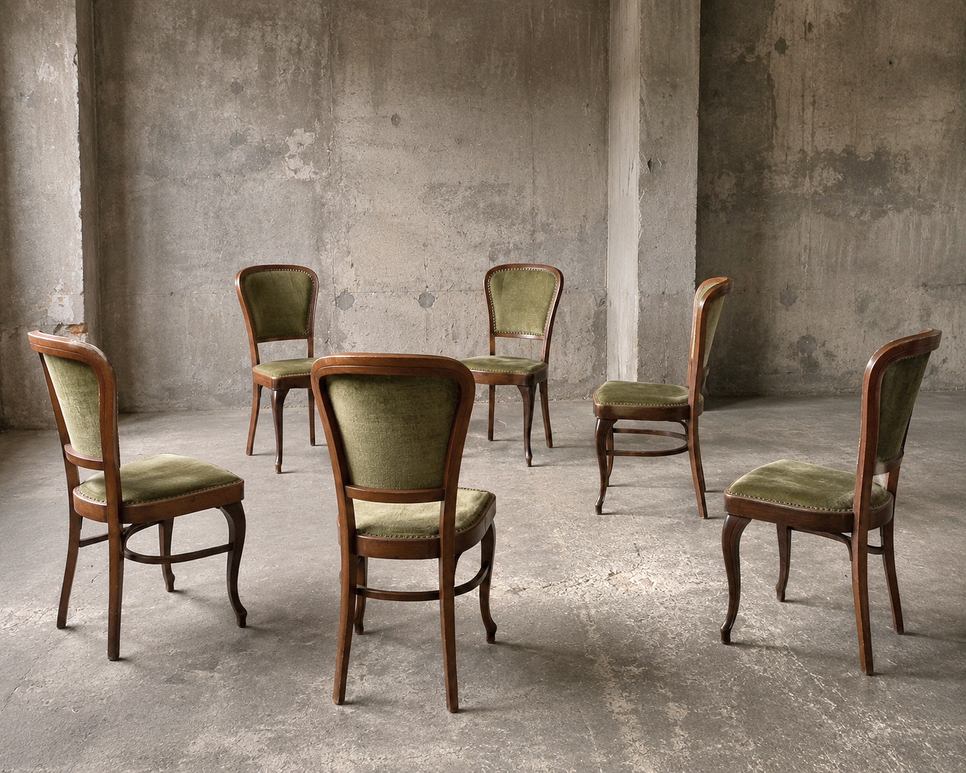 6 x Classic Thonet dining chairs / velvet upholstery / 1960s /