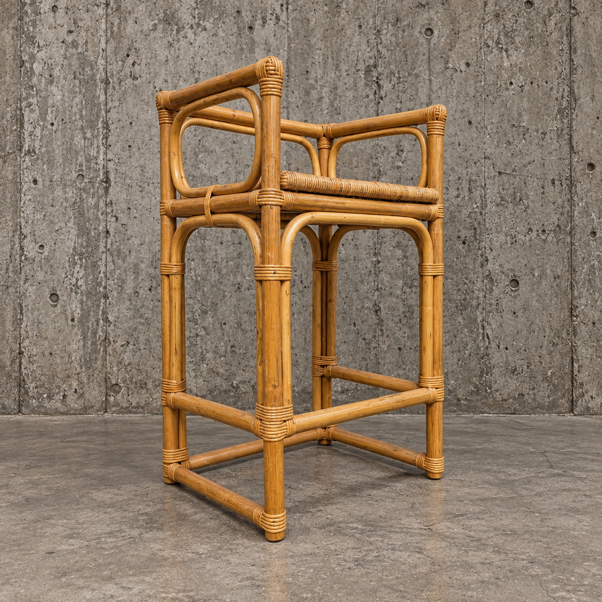 2 x rattan / bamboo stool / wicker seat / 1970s