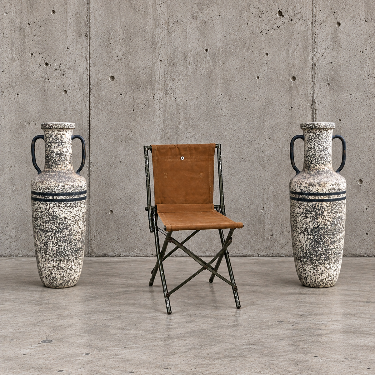 2 x English army folding chairs / canvas fabric / 1950s