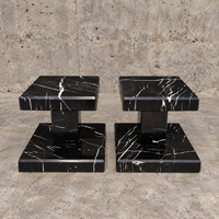 2 x Black Nero Marquina marble column / minimalist side table or pedestal / height 30 cm