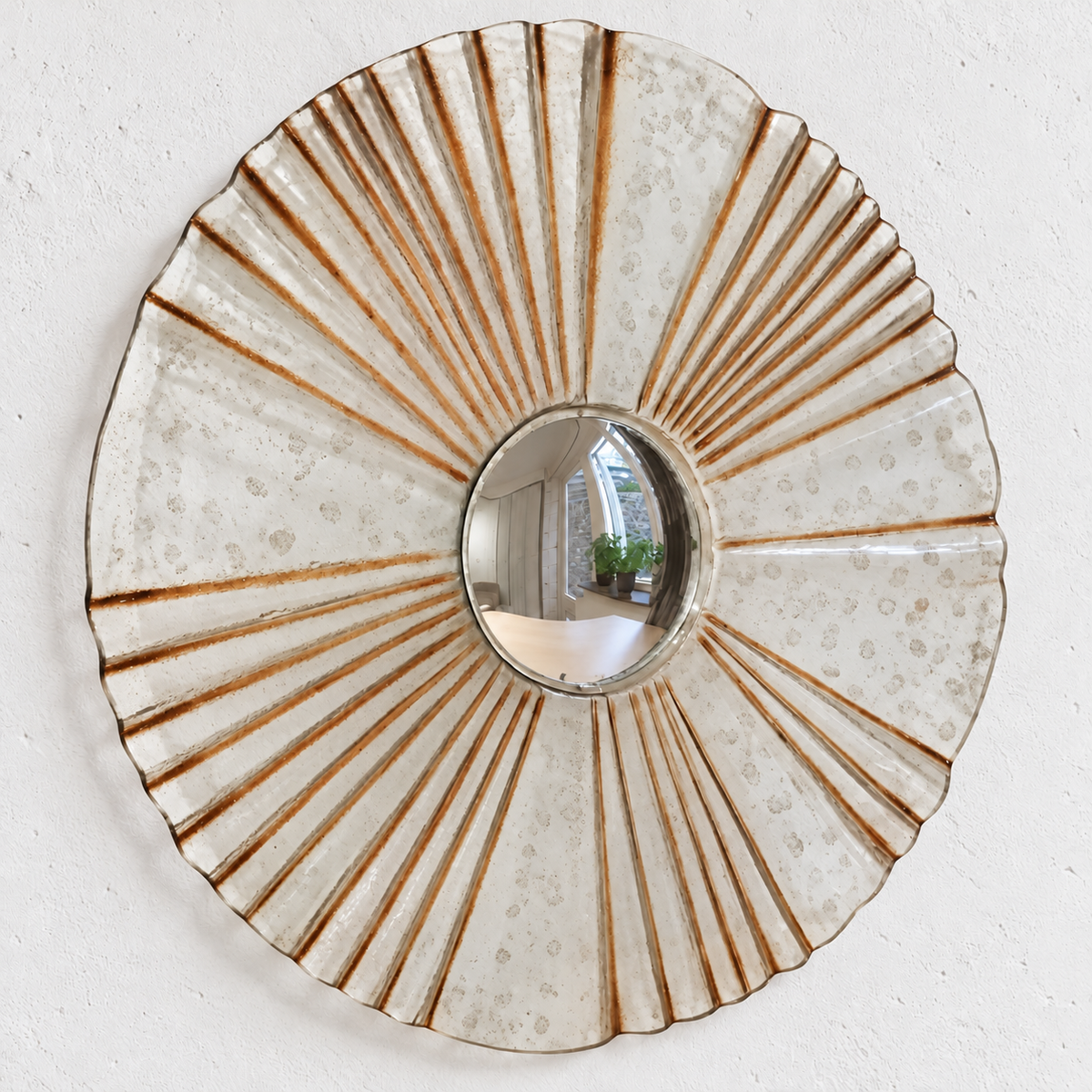 Large glass sunburst mirror / 1960s / 78 cm