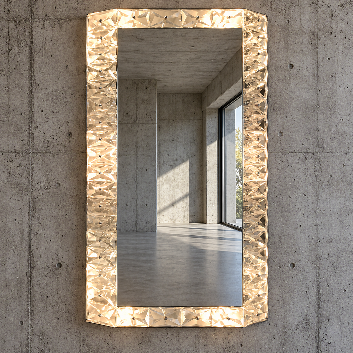Mirror with cristal glass decorated frame / 1960s / back light / height 95 cm