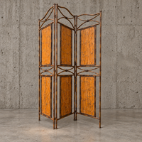 Faux bamboo metal room divider with bamboo panels / 1980s