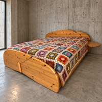 Solid pine wood double bed / 1980s