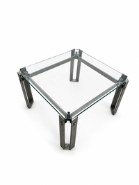 Brutalist coffee table / metal glass / 1980s / weighty
