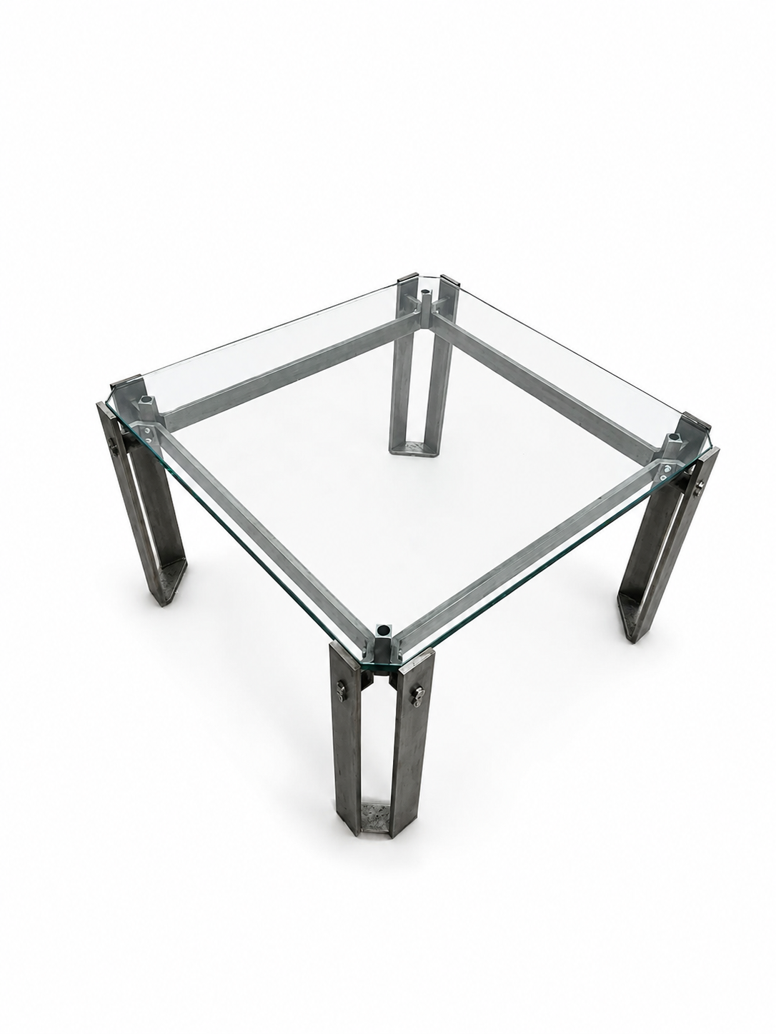Brutalist coffee table / metal glass / 1980s / weighty