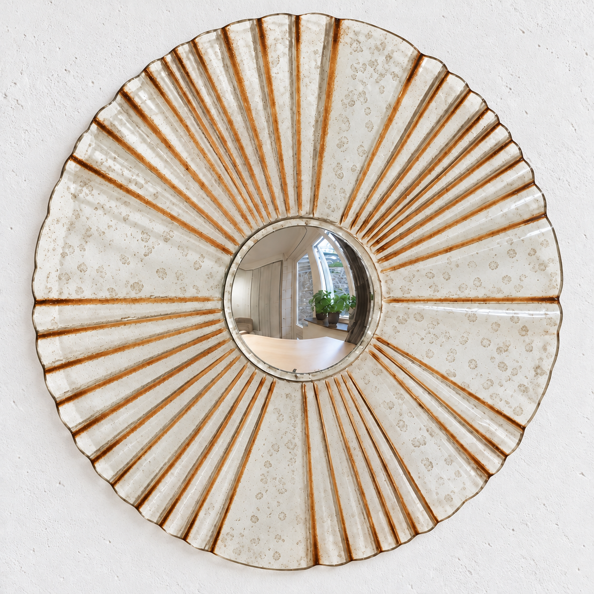 Large glass sunburst mirror / 1960s / 78 cm