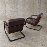 2 X dark brown / bordeaux red / weighty leather club chairs / 1980s