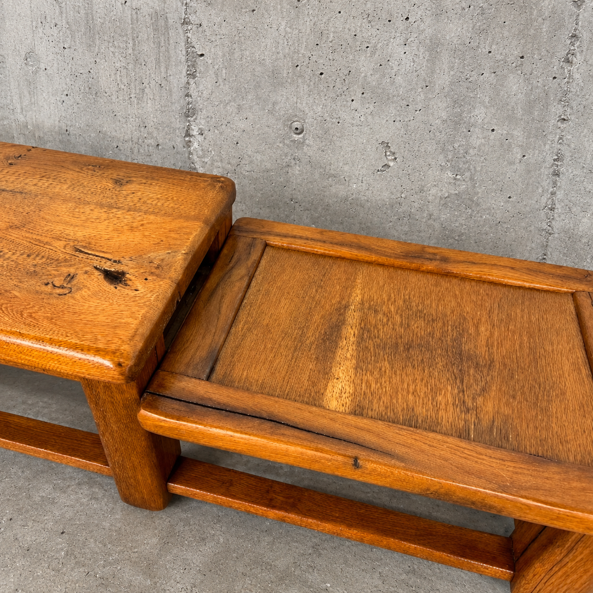 Frenche brutalist oak sidetable in 2 heights / 1950s