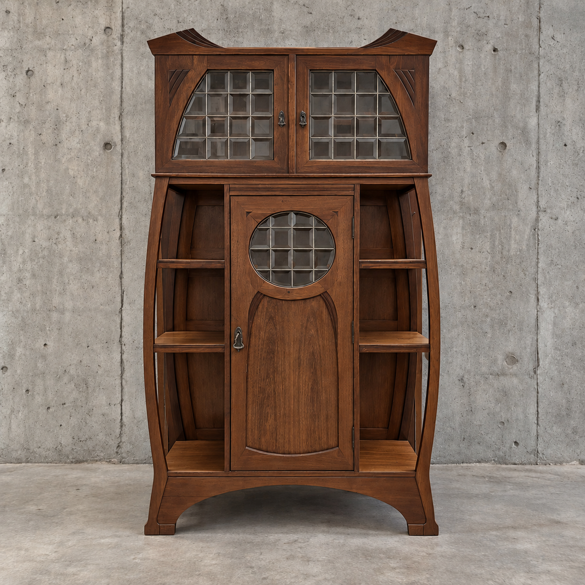 Eclectic design / Art Nouveau / Jugendstil / Oak sideboard / 1960s / Height 190 cm