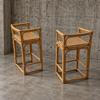 2 x rattan / bamboo stool / wicker seat / 1970s