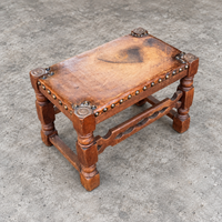 2 x Spanish footstool / wood leather / medieval-style / 1920s /