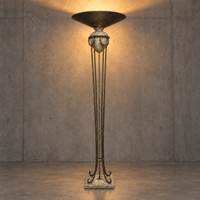 Neo classic forged floorlamp / metal shade/ stone base / 1970s
