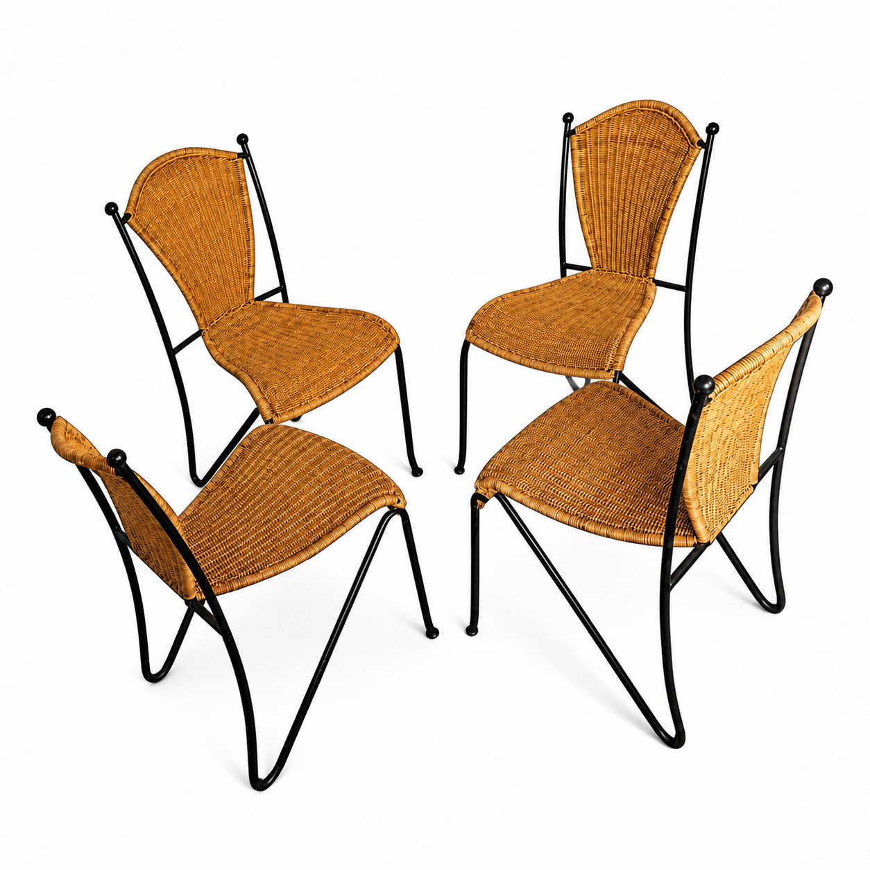 Wrought iron Frédéric Weinberg dining set with glass top / 1970s