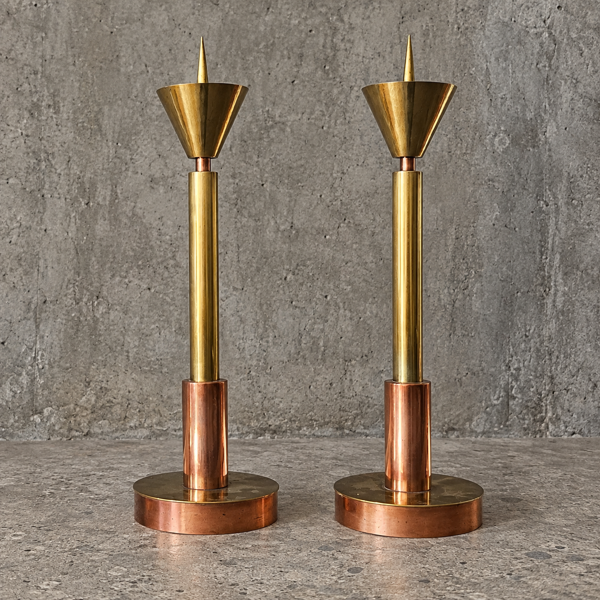 4 x Large / weighty postmodern candles / 1970s / two heights 60 - 70 cm / copper - brass