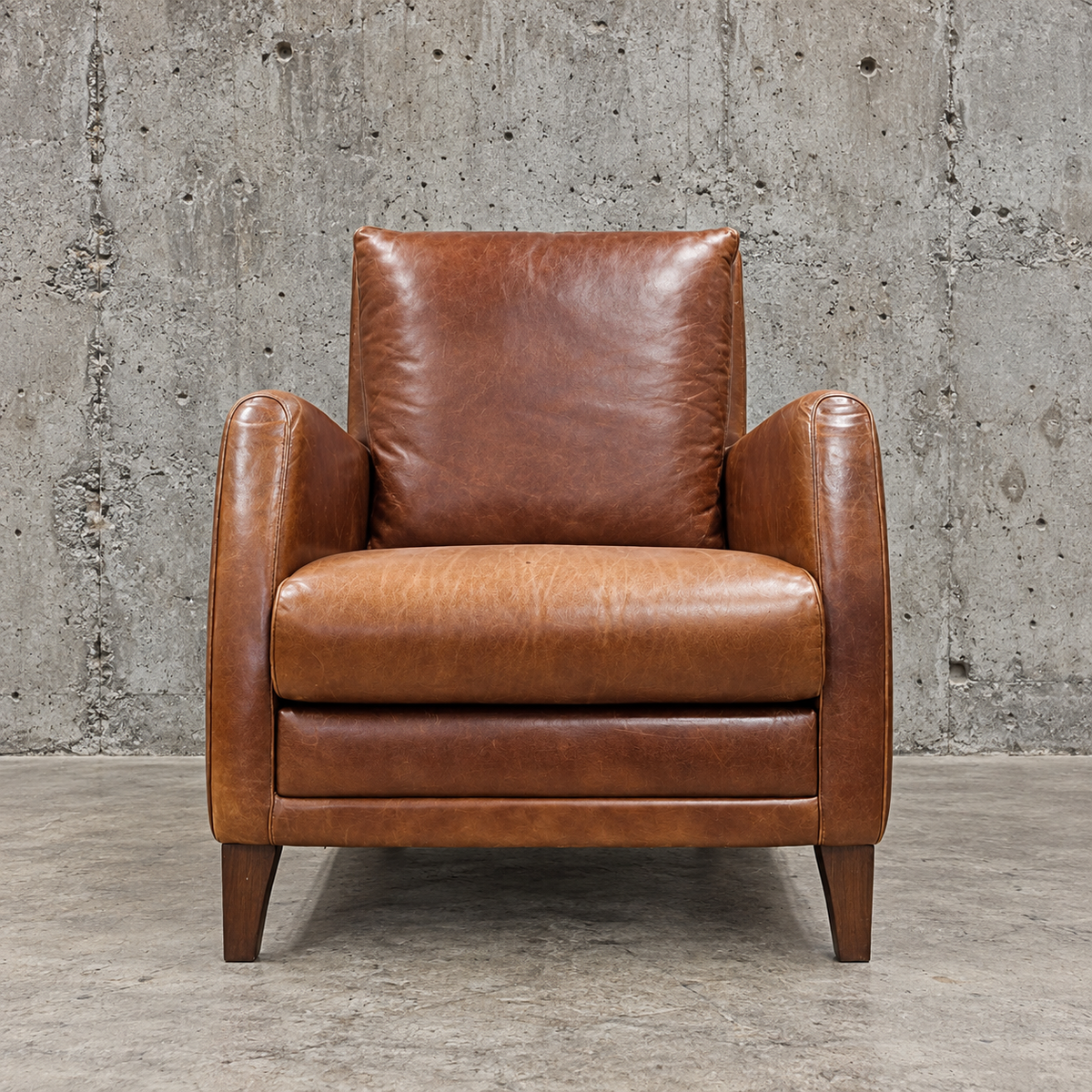 Cognac brown leather club chair / Atelier Matteo Italy / marked / 1970s /