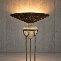 Neo classic forged floorlamp / metal shade/ stone base / 1970s