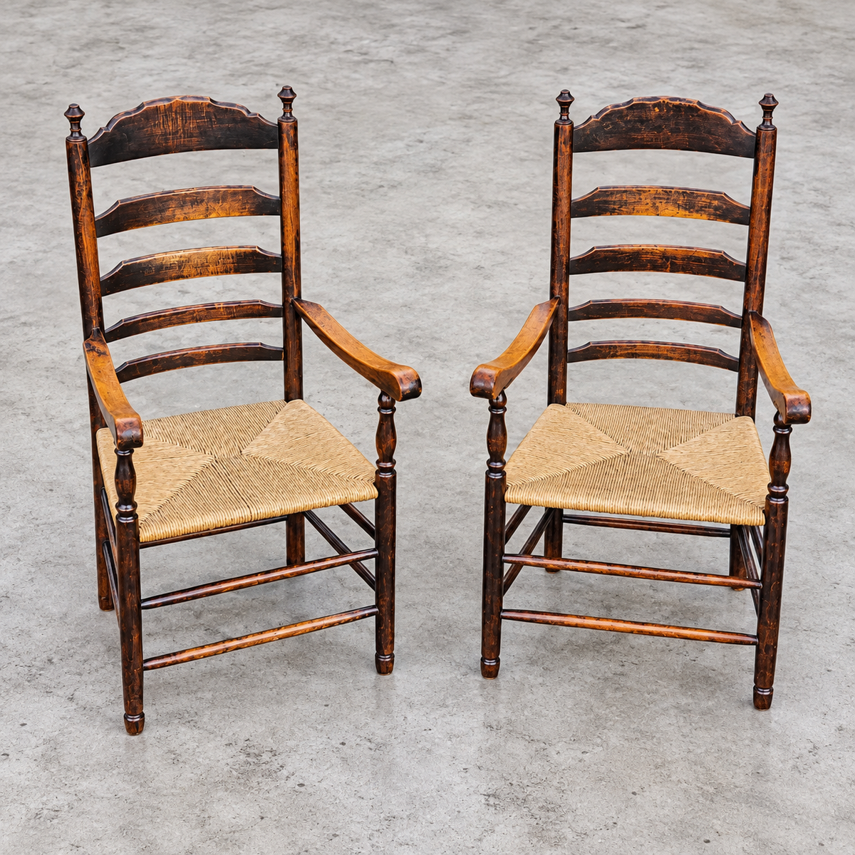 Early 20 th Century Handcrafted and Carved highback / Ladder Back Chairs /