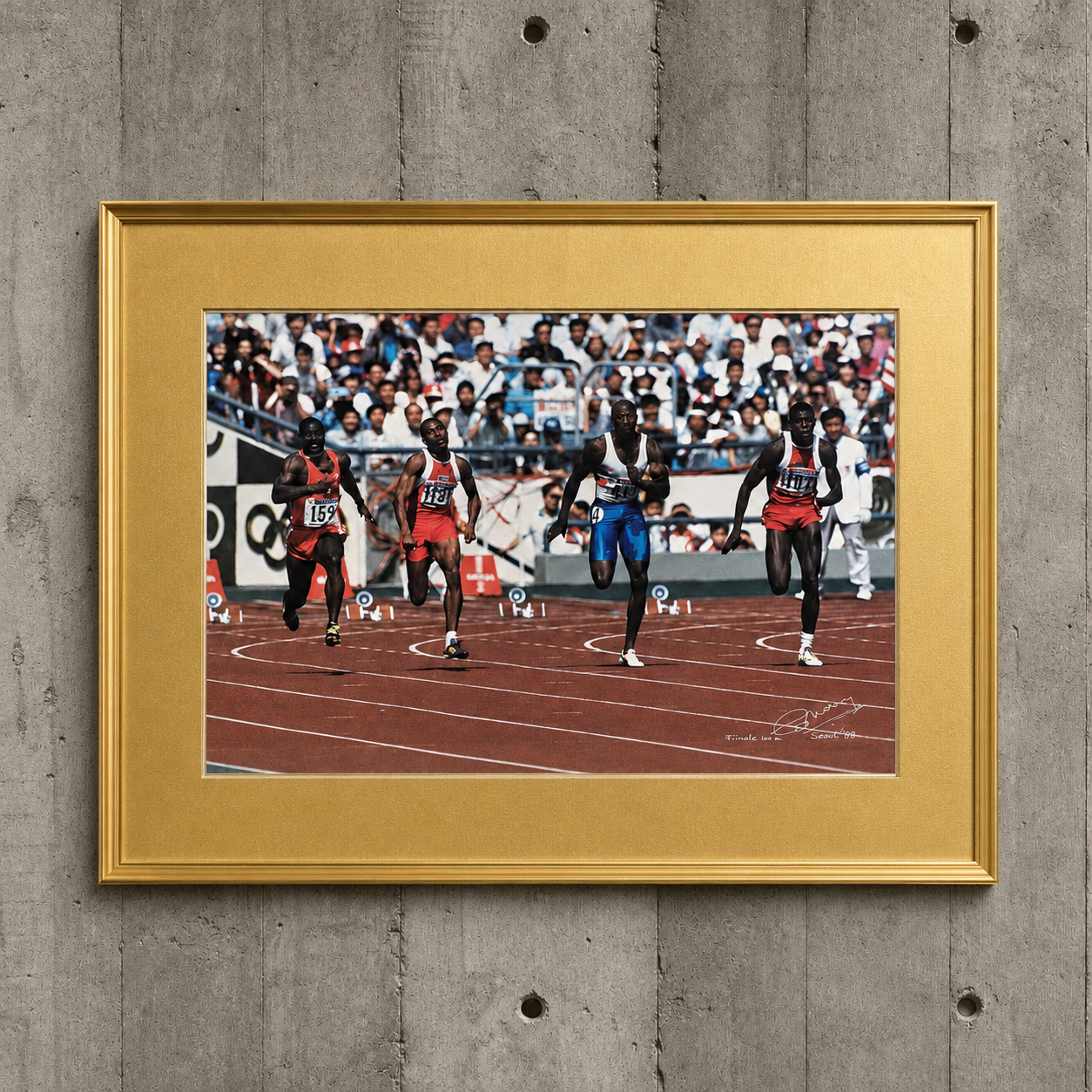 Original / signed / iconic photo / 100m final Seoul 1988s / Cult Art Photo / signed