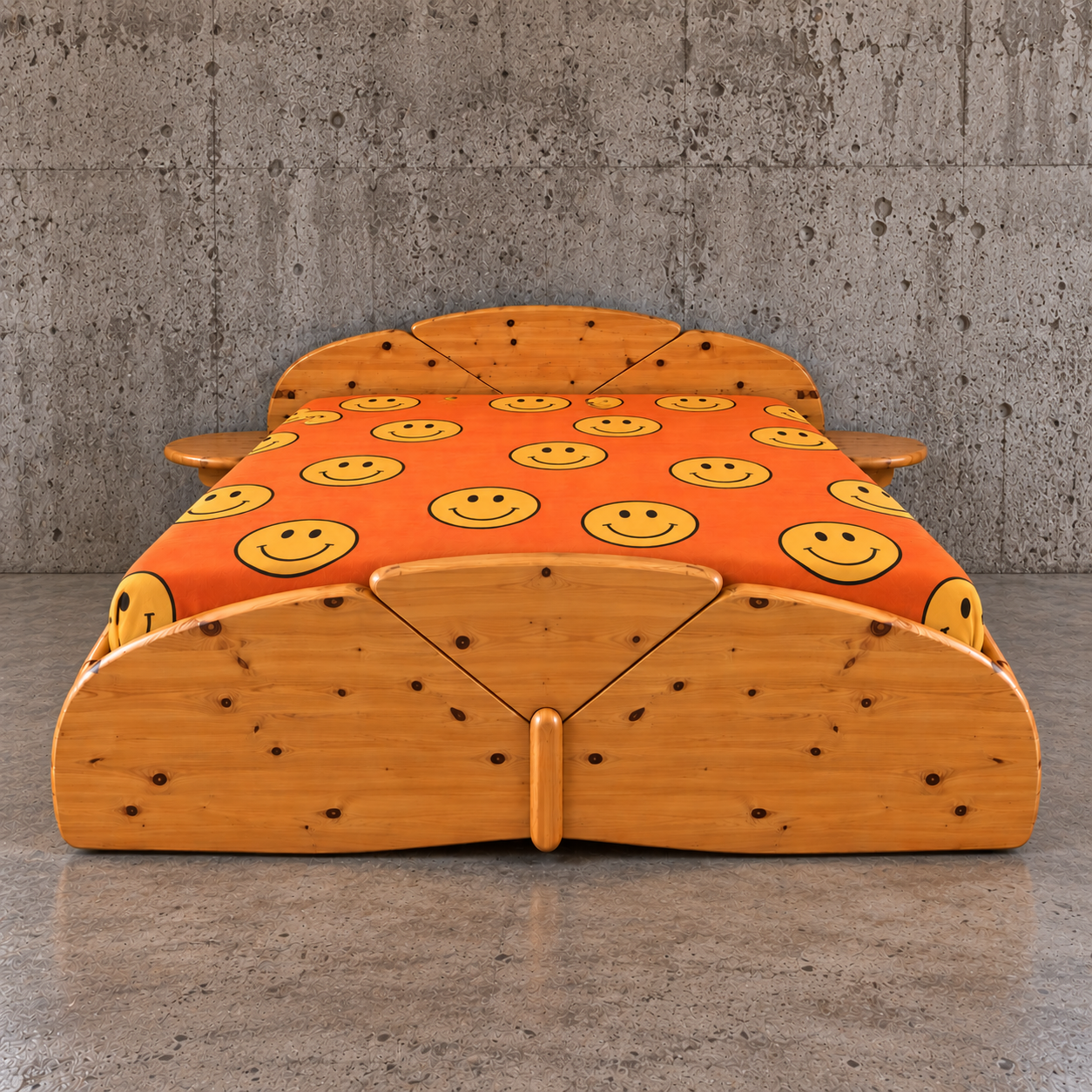 Solid pine wood double bed / 1980s