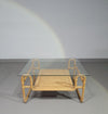 Mid Century salontafel. IJzeren frame / potloodriet / gespleten riet / rotan
 75x75x40cm