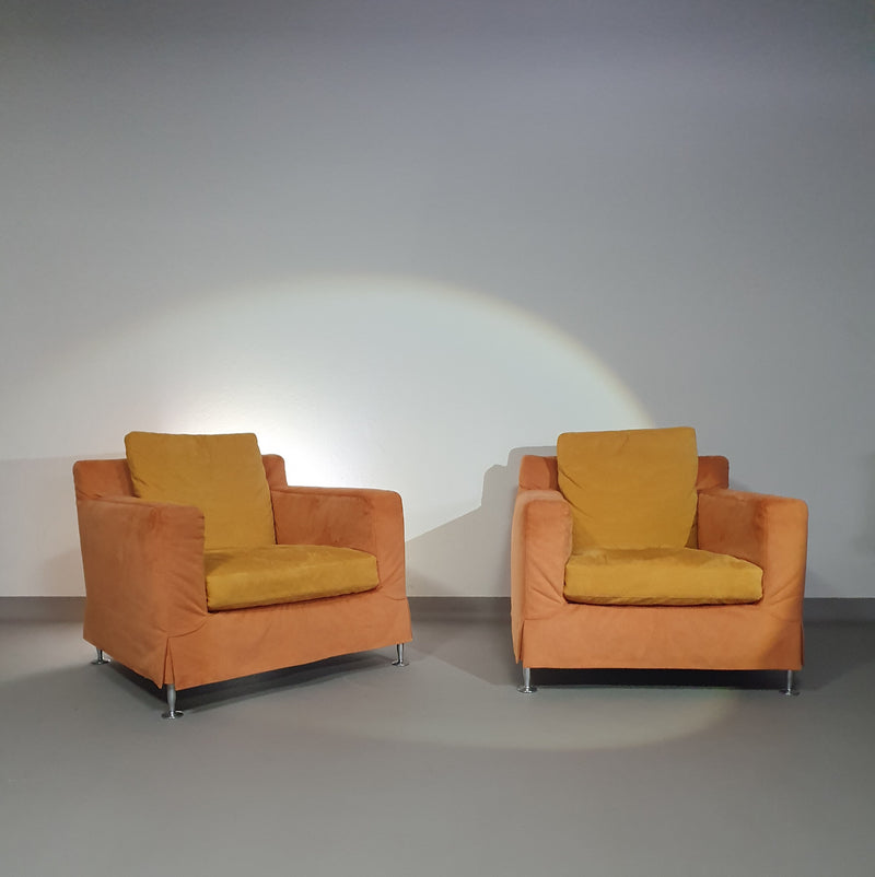 B&amp;B / B en B / Italia lounge stoelen model HARRY. Met zeldzame losse hoes van Antonio Citterio.