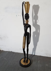 Levensgroot 169 cm bronzen Afrikaans vrouwenbeeld uit Oostenrijk, jaren 50