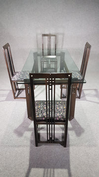 Zeldzame eetkamerset, Galaxy tafel en stoelen, met exclusieve bekleding, ontworpen door Umberto Asnago - Giorgetti. Jaren 80