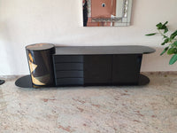Unique dressoir by Carlo Malnati, produced around the 1980’s. The art work is made out of inlaid wood, using different colored pieces to create the design. 260 x 77 x 70 deep