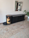 Unique dressoir by Carlo Malnati, produced around the 1980’s. The art work is made out of inlaid wood, using different colored pieces to create the design. 260 x 77 x 70 deep