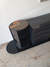 Unique dressoir by Carlo Malnati, produced around the 1980’s. The art work is made out of inlaid wood, using different colored pieces to create the design. 260 x 77 x 70 deep