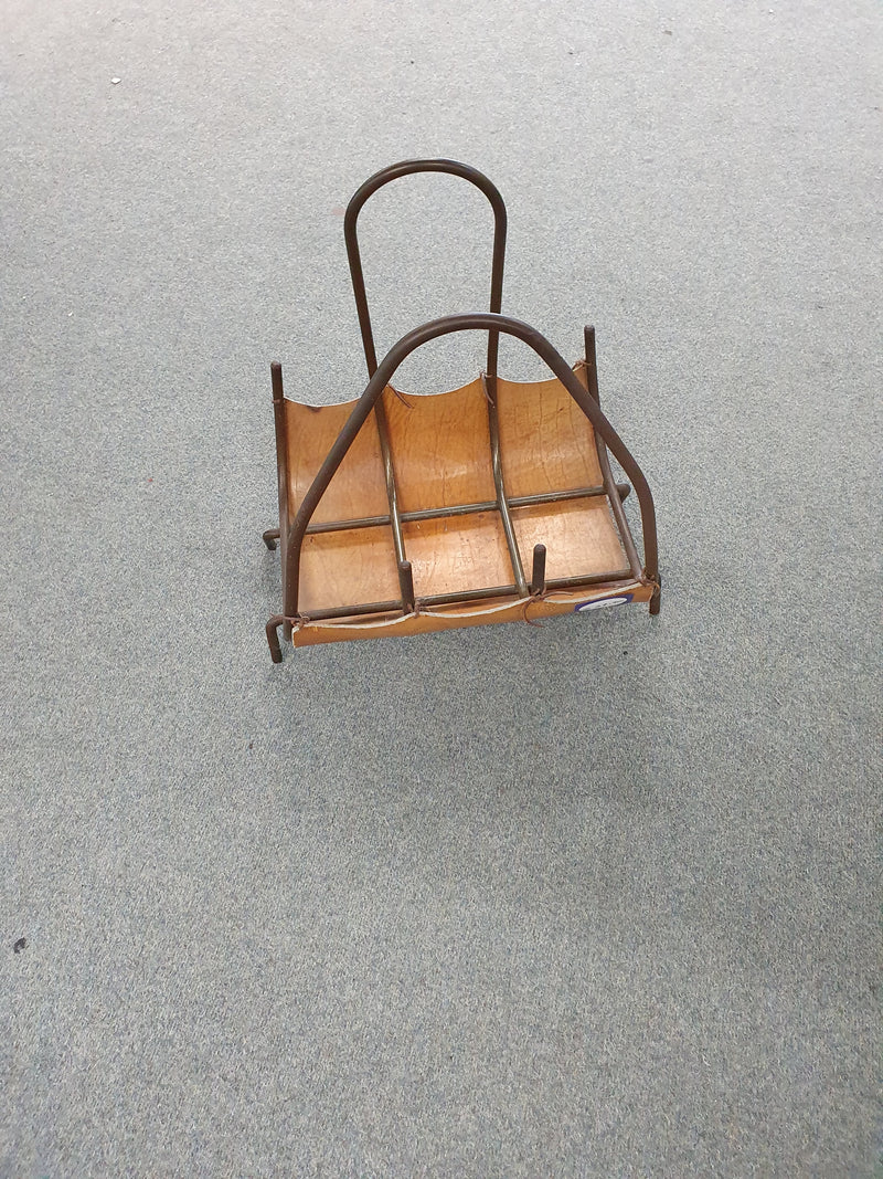 Firewood Basket leather and metal, 1960s