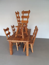 Olm wood brutalist wabi sabi eetkamerset / 6 stoelen / tafel.