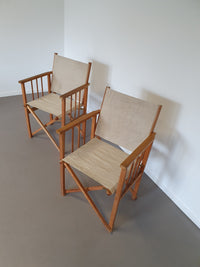 Origineel paar opvouwbare fauteuils, Deens, bewerkt door Hyllinge Mobler uit 1970