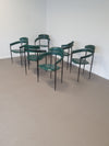 Set van zes zeldzame groene leren stiletto stoelen van Arrben met zwart frame