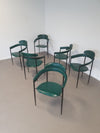 Set van zes zeldzame groene leren stiletto stoelen van Arrben met zwart frame
