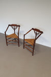 2 x Nederlandse fauteuil gedraaide bobbin hoekstoel biezen zitting rustiek