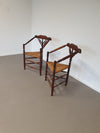 2 x Nederlandse fauteuil gedraaide bobbin hoekstoel biezen zitting rustiek