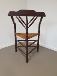 2 x Nederlandse fauteuil gedraaide bobbin hoekstoel biezen zitting rustiek