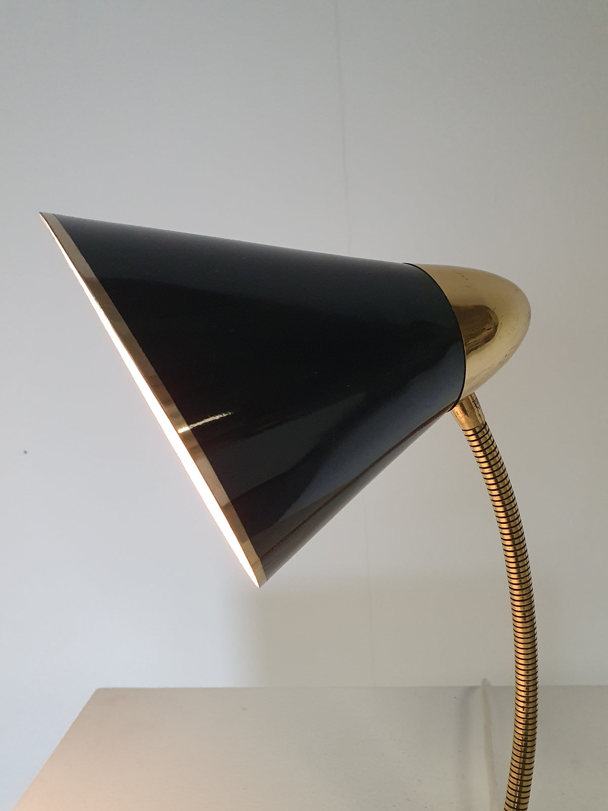 Mid-century brass big button table lamp