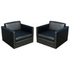 Black leather sofa and 4 x Cube club chairs designed for Knoll. Charles Pfister designed this perfectly proportioned lounge collection in 1971