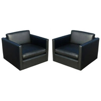 Black leather sofa and 4 x Cube club chairs designed for Knoll. Charles Pfister designed this perfectly proportioned lounge collection in 1971
