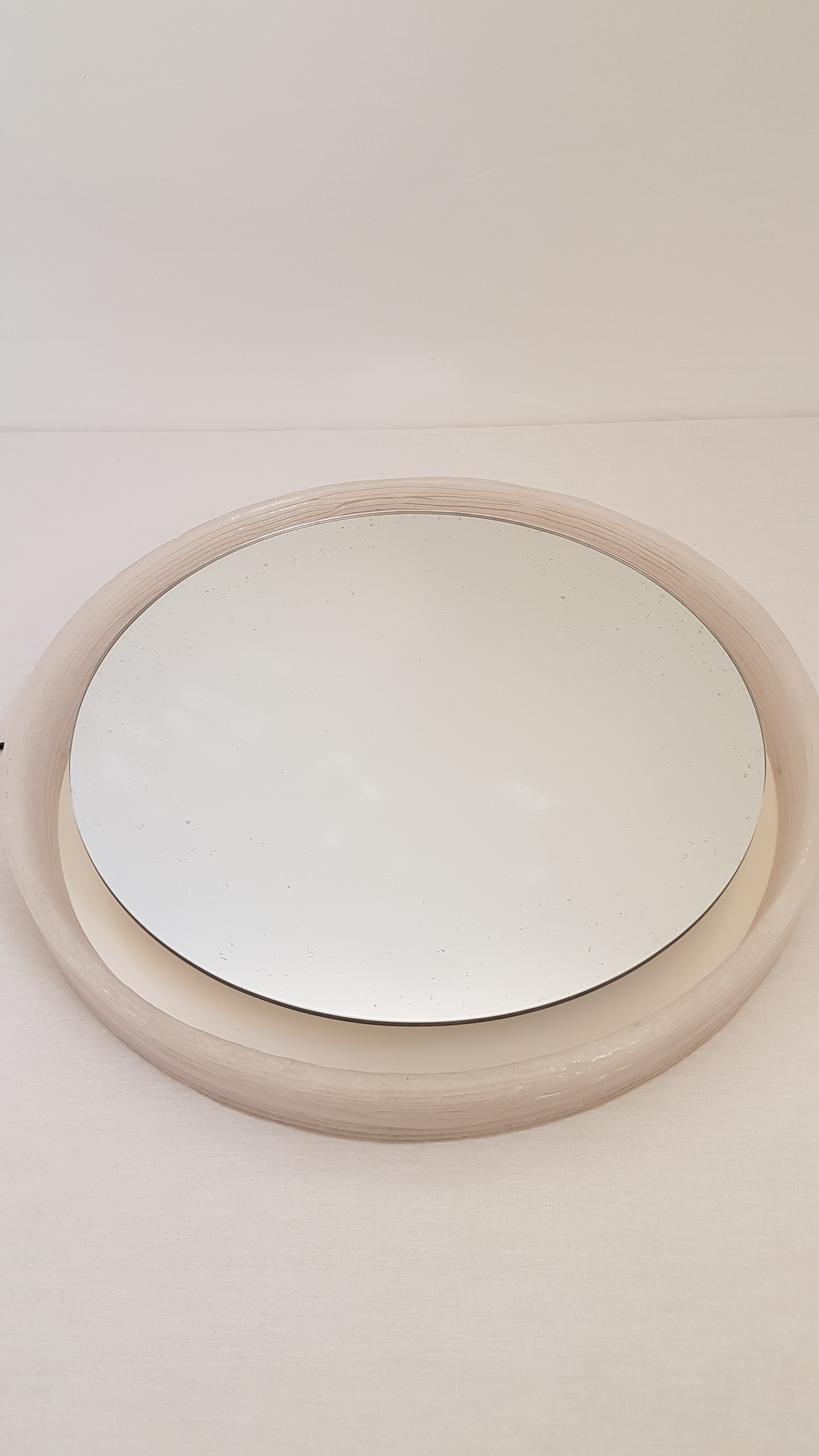 Round mirror with a smooth acrylic ice glass looking edge - Hillebrand - 1970s